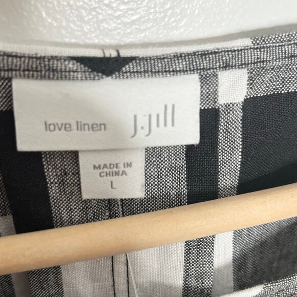 J. Jill Love Linen Pullover Top Womens Large Black Gingham Check 3/4 Sleeve - Picture 6 of 12